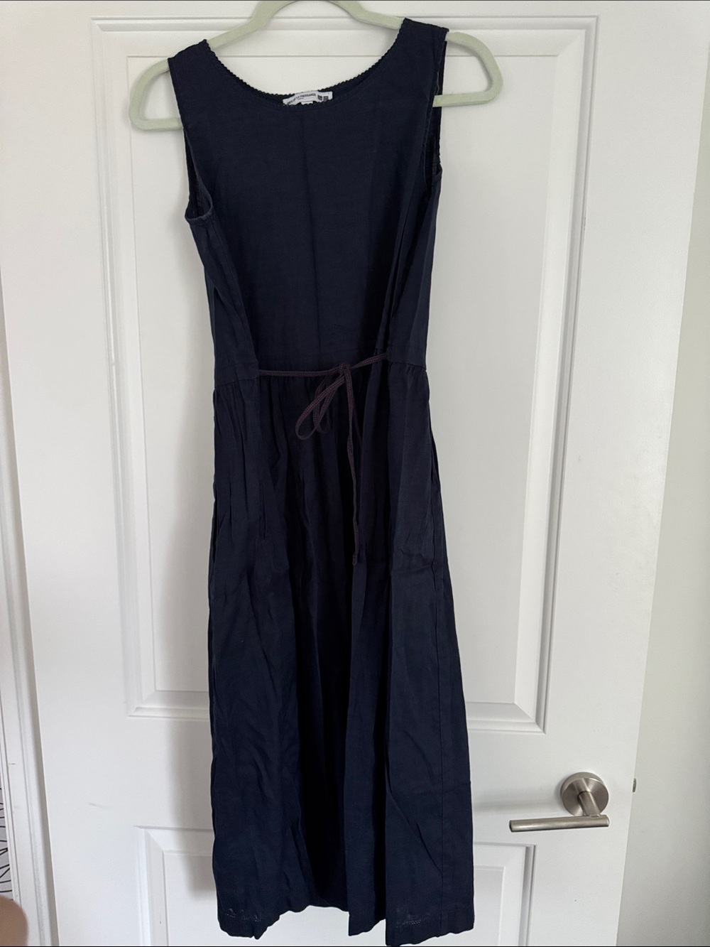 Sleeveless Long Navy Maxi Dress with Waist Tie